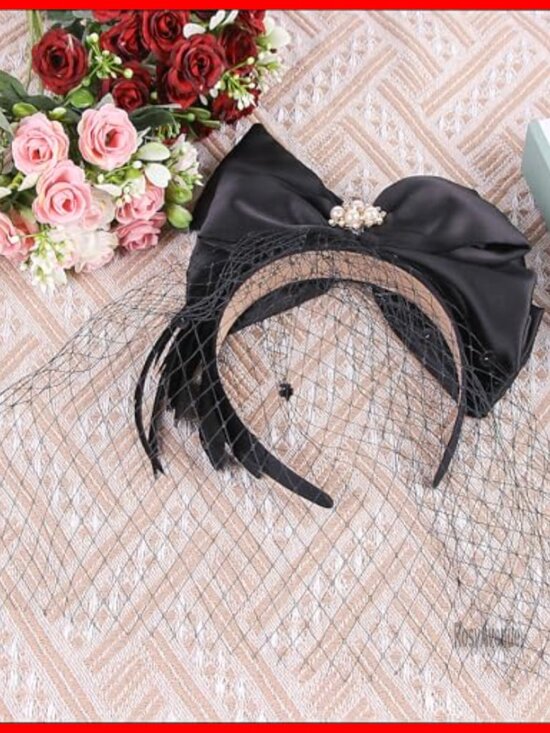 Derby Fascinator Hat with Satin Bow Feathers Pearls Rhinestones for Wedding Tea